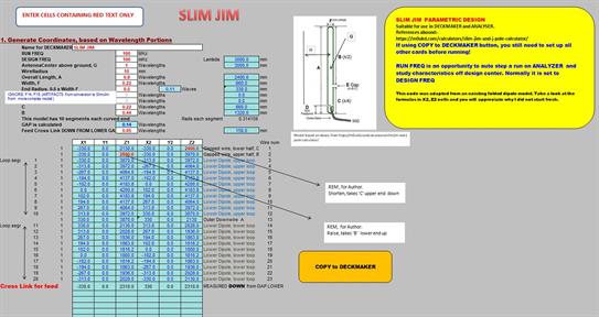 Screenshot of free antenna modelling program XLNEC-2, build sheet for SLIM JIM antenna