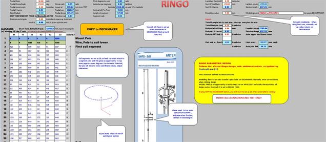 Screenshot of free antenna modelling program XLNEC-2, build sheet for RINGO antenna