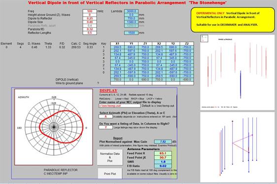 Screenshot of free antenna modelling program XLNEC-2, build sheet for STONEHENGE antenna