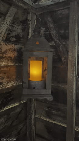 DIY flickering flame lantern, in use