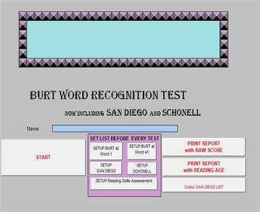 Peter Ward's Arduino Excel workbook for automated giving and scoring the BURT READING TEST