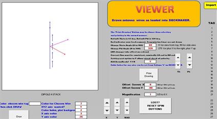 Screenshot of free antenna modelling program XLNEC-2, VIEWER page used to verify model integrity