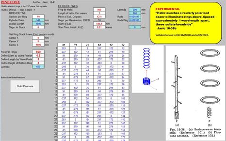 Screenshot of free antenna modelling program XLNEC-2, build sheet for PINECONE antenna