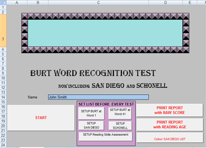 Excel based classroom tool for automating the Burt Readinf Test, and automating the scoring