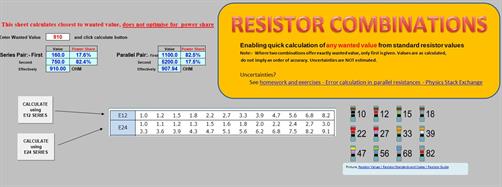 Free "Antenna Builder's Companion" RESISTOR COMBINATION CALCULATOR interactive sheet calculates closest combination to give any exact value