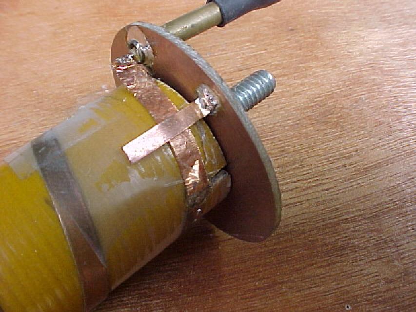 Feed section DIY 2.4 GHz reduced groundplane helical antenna Feed section with match tab, DIY 2.4 GHz reduced groundplane helical antenna